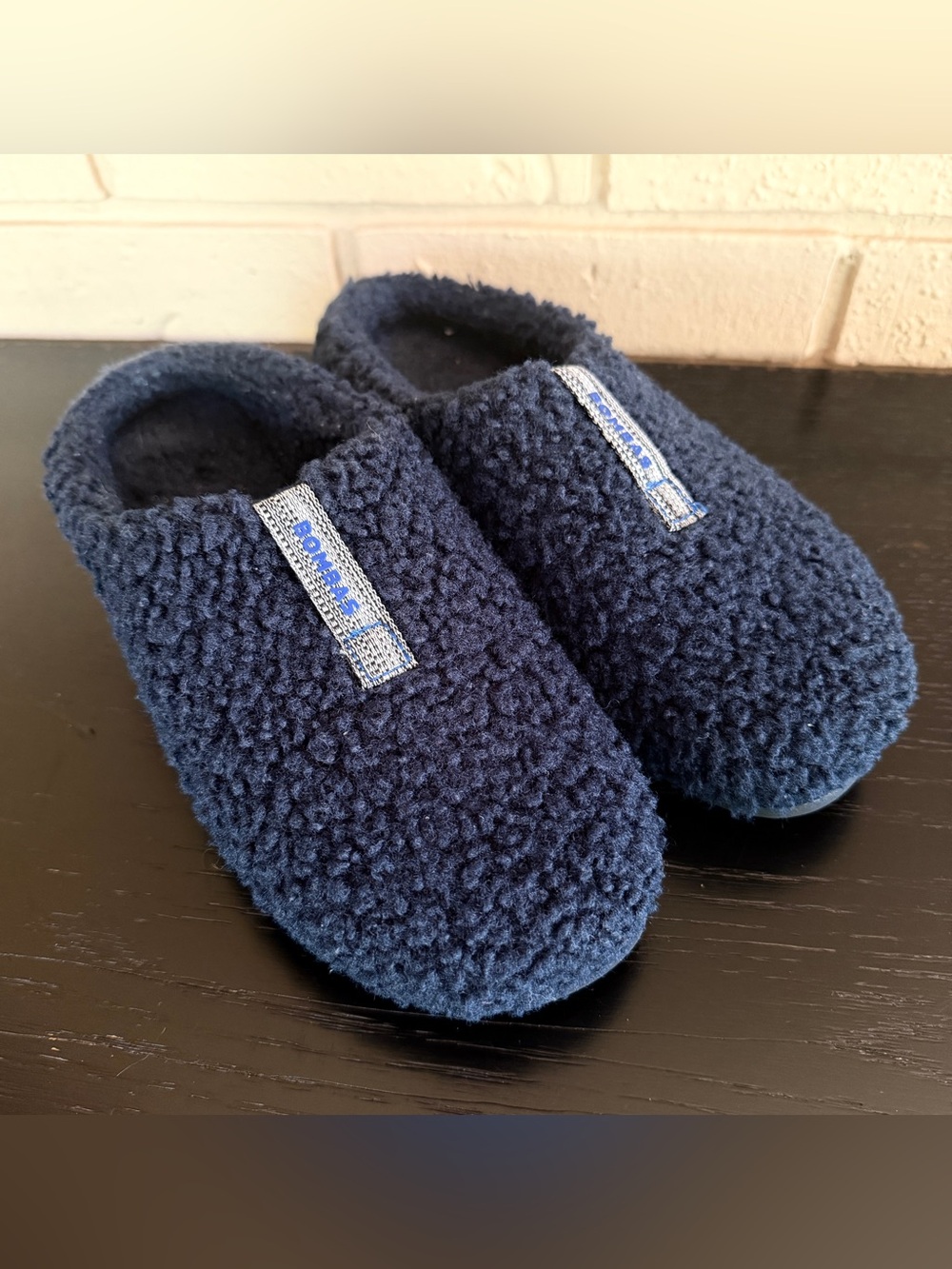 Bombas Womens Sunday Slipper Navy Blue Slip On Sherpa House Shoe Sz 6 Comfy Warm